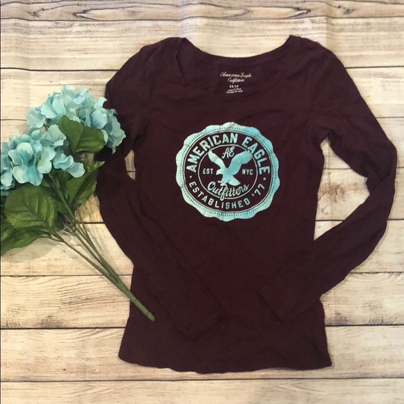 American Eagle burgundy long sleeve activewear tee, XS. - Picture 1 of 2